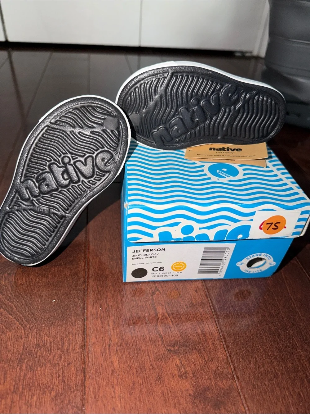 Native Jefferson Kids Slip-On Shoes in Black with White Toe